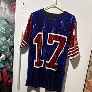 Source Unknown Blue & Red Sequin Short Sleeve Tee with '17'